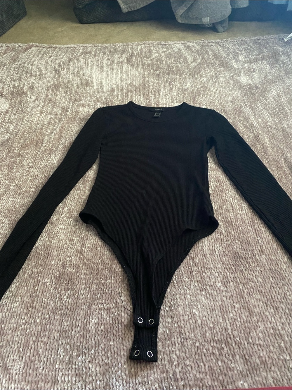 Long Sleeve Ribbed Snap-Closure Bodysuit - Black